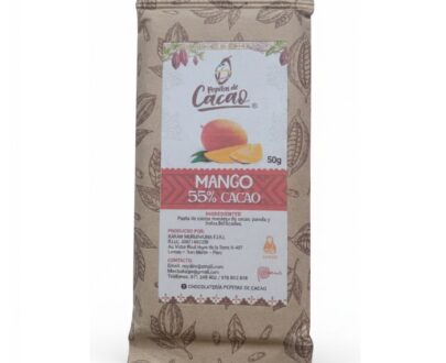 Tableta de chocolate con mango al 55%, 50 gr de la marca PEPITAS DE CACAO de Tarapoto