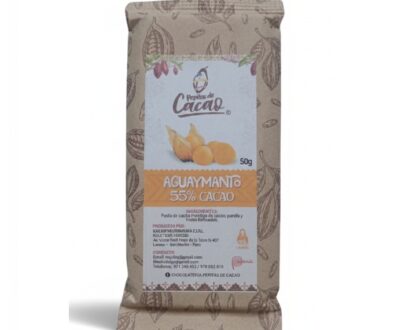 Tableta de chocolate con aguaymanto al 55%, 50 gr de la marca PEPITAS DE CACAO de Tarapoto