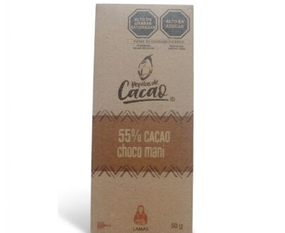 Tableta de chocolate con mani al 55%, 50 gr de la marca PEPITAS DE CACAO de Tarapoto